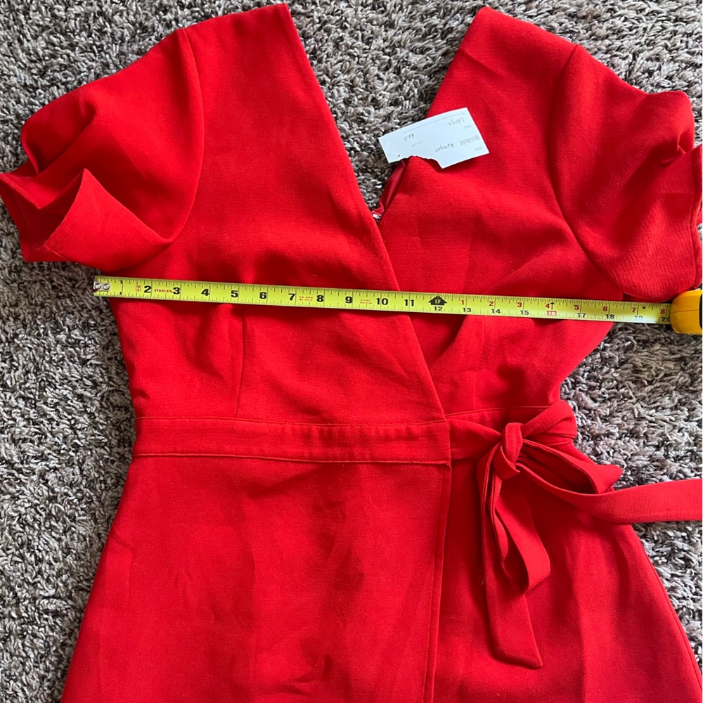 Dee Elly Red Wrap Front Jumpsuit Short Sleeve Side‎ Tie V-Neck NWT size large - Picture 6 of 7